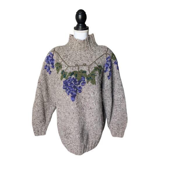 Ann Taylor Sweaters - Vintage Ann Taylor Hand Knit Grape Grapevines Pullover Sweater Size Large Wool